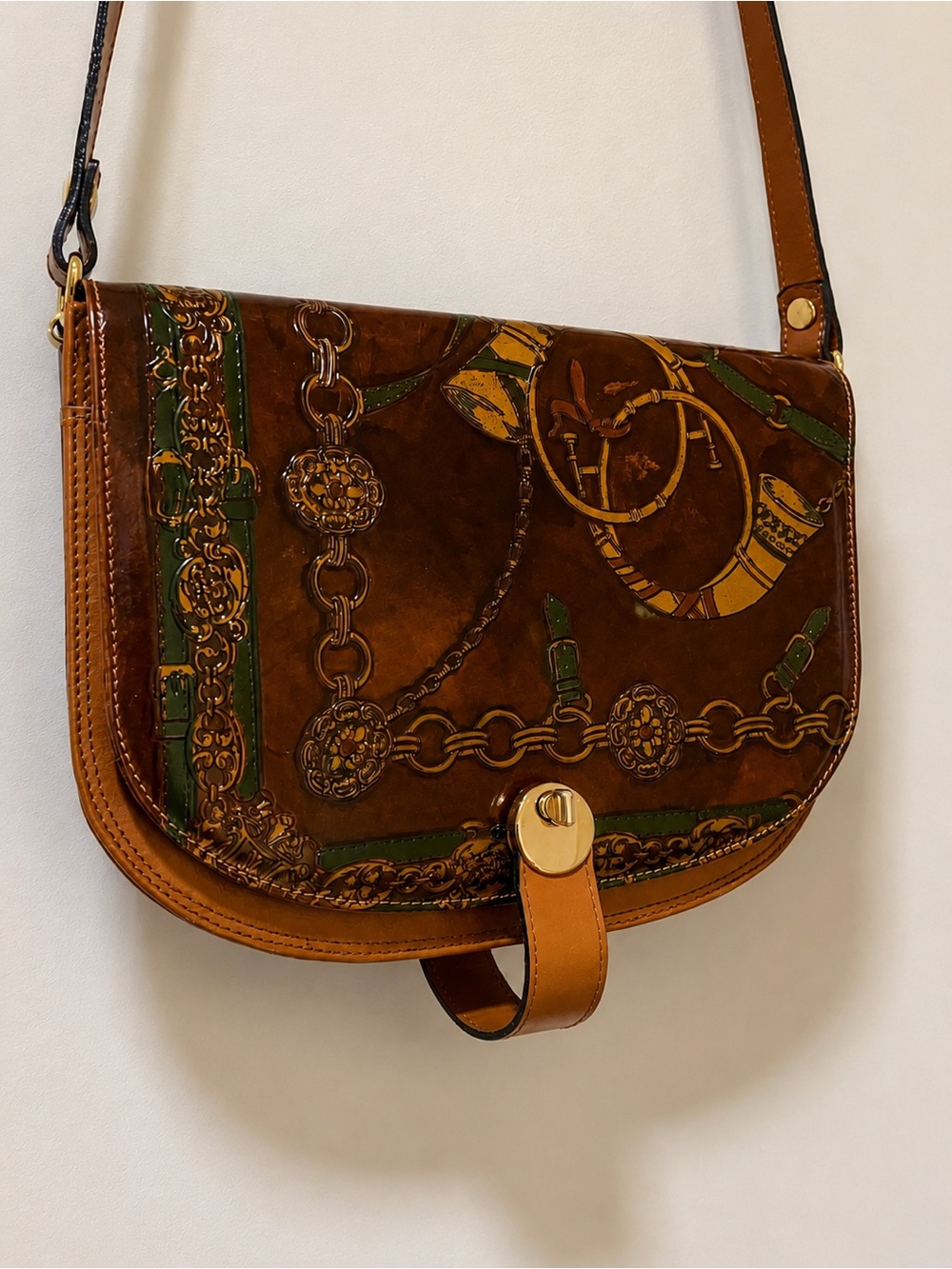 Vintage Vera Pelle Taija Made in Italy Leather Equestrian Embossed